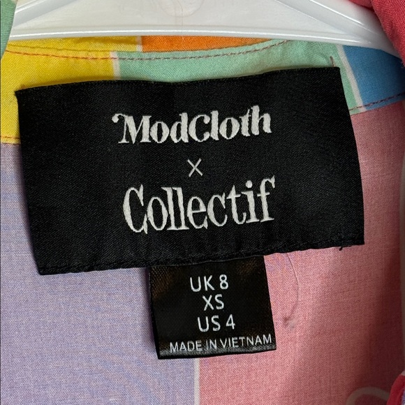 Modcloth X Collectif Prismatic Tie Front Rainbow Stripe Heart Button Blouse XS - Picture 2 of 5